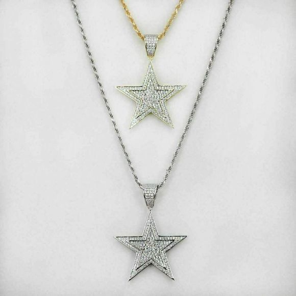 Solid 925 Silver Real Hip Hop Diamond Star Pendant - Picture 1 of 5